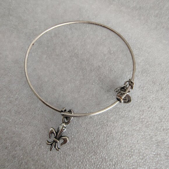 Alex and Ani Fleur De Lis Expandable Crystal Silver Charm Bangle Bracelet 176 - Picture 3 of 5